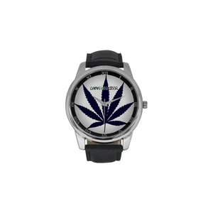 Dank Master Black Weed Leaf Large Men's Leather Watch - Dank Master