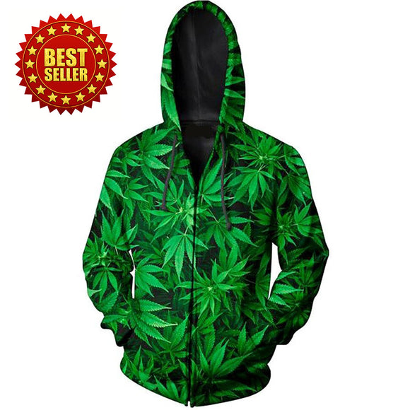 Dank Master Green Weed Leaf Zip-Up Hoodie - Dank Master