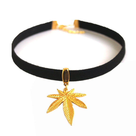 Dank Master Gold Weed Leaf Choker Necklace - Dank Master